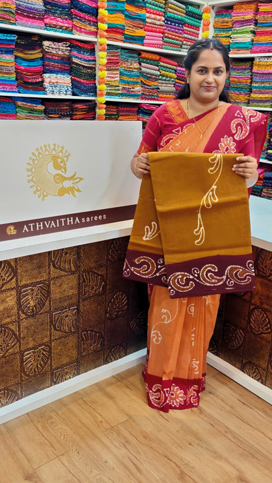 Rani Sungudi Cotton Sarees Without Zari Contrast Hand Art