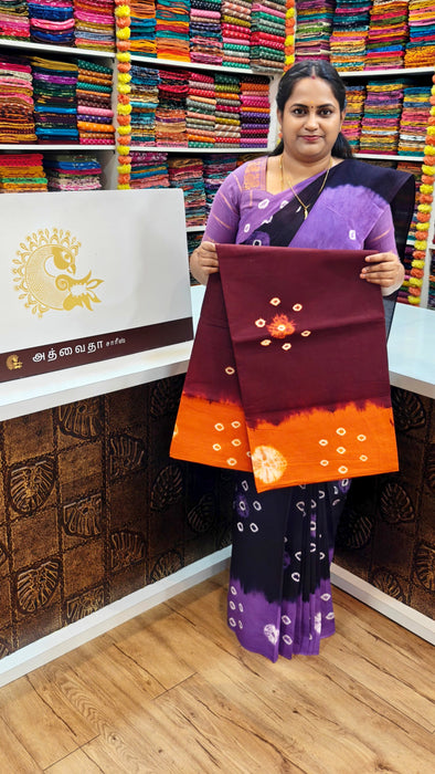 Rani Sungudi Pure Cotton Sarees Tie and Dye 120's-Maroon With Orange