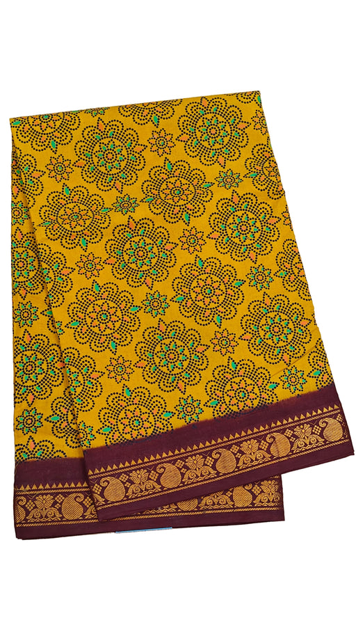 Yellow saree with green floral patterns Rani sungudi Sarees