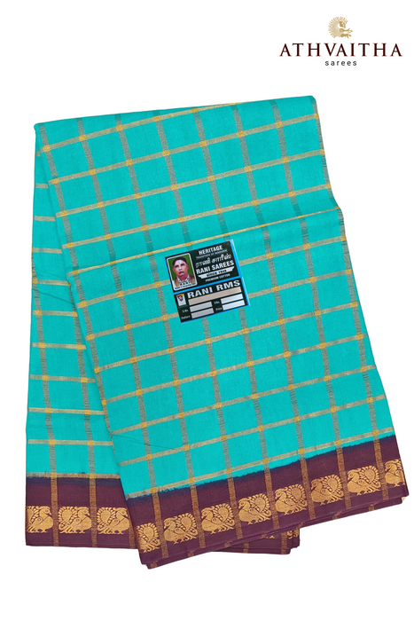 Rani Sungudi Premium Cotton Big Zari Checks- Sky Blue