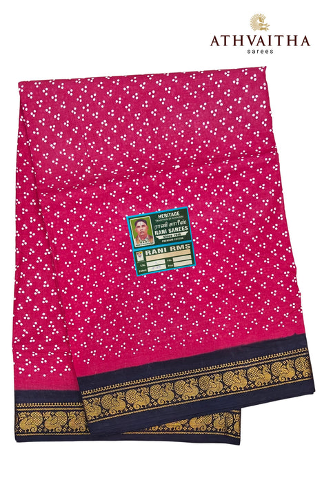 Rani Sungudi Cotton Small 3 Dot With Contrast  Zari Border Sarees  -9.50Yards Madisar