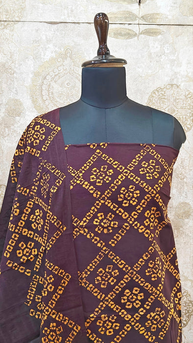 Rani Sungudi Cotton Salwar Material - Brown