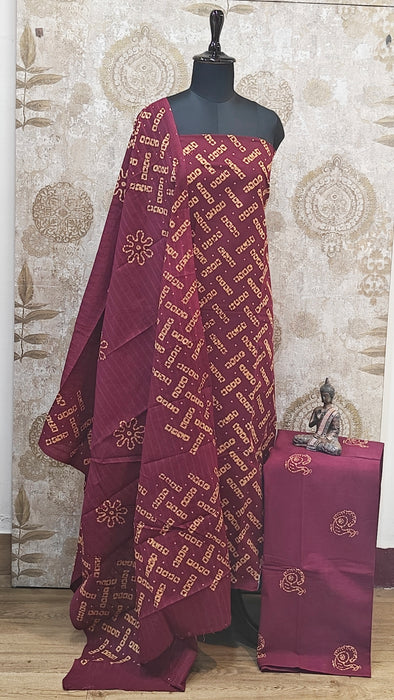 Rani Sungudi Cotton Salwar Material - Maroon