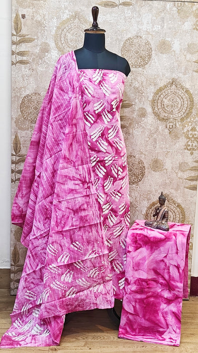 Rani Sungudi Cotton Salwar Material - Pink