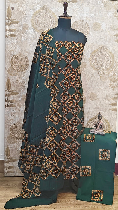 Rani Sungudi Cotton Salwar Material - BottleGreen