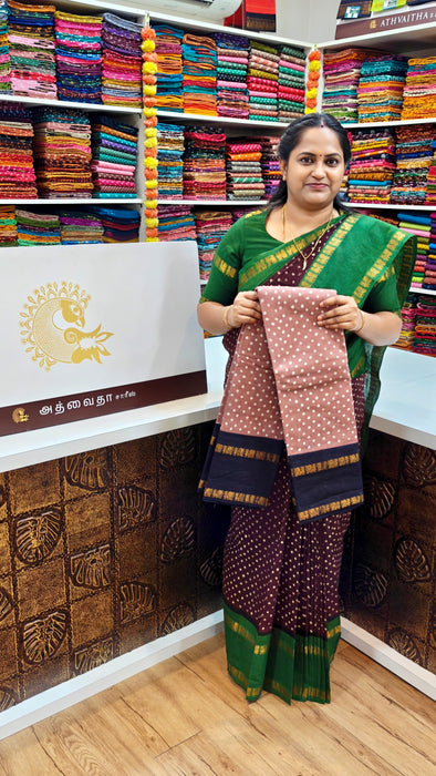 Rani Sungudi Cotton Achukattu Doubleside Contrast Annamayil Border One Dot