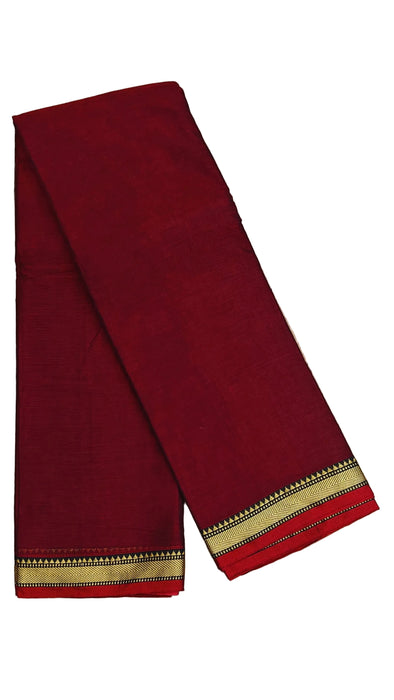Narayanpet Cotton Saree -Maroon With Red Thread Border