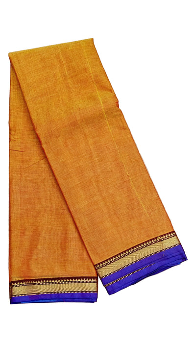 Narayanpet Cotton Saree - Orange With Blue Thread Border