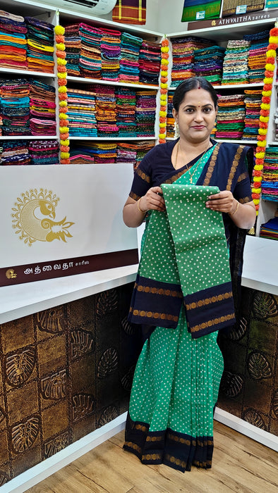 Heritage Rani Sungudi Cotton Polka Dot With Doubleside Rudraksha Border-Contrast