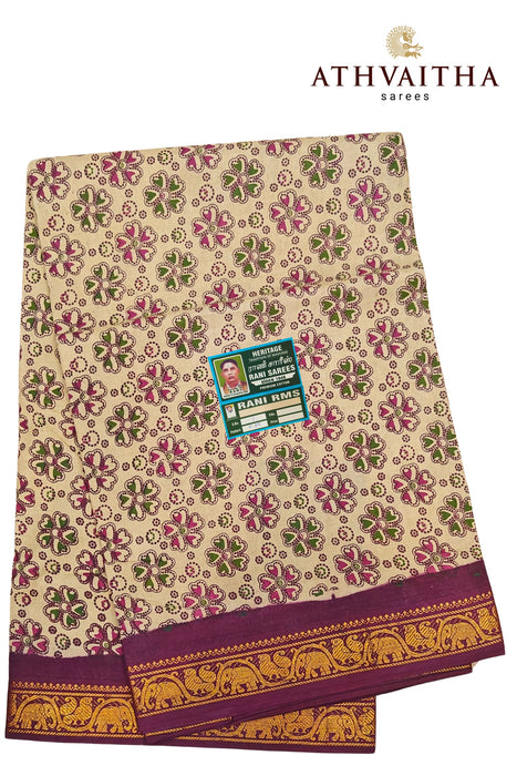 Sungudi Cotton Contrast Doubleside Zari Border With Flower