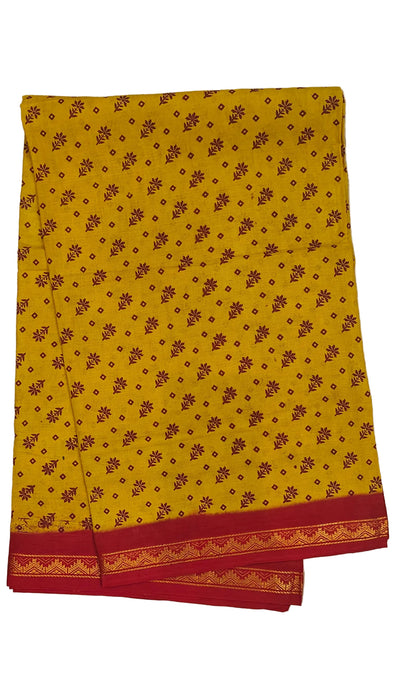 Rani Sungudi Cotton Sarees Double Side Zari Border Flower Print-Musturd-Red
