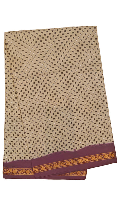 Rani Sungudi Cotton Sarees Double Side Zari Border Polka Dot -Biscut-Purple