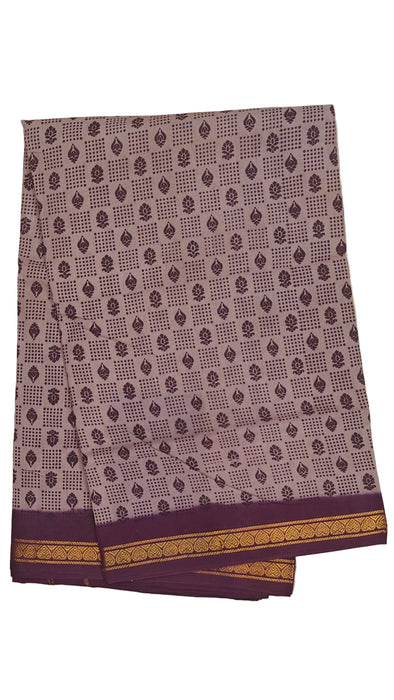 Rani Sungudi Cotton Sarees Double Side Zari Border Dot Flower - Chocolate-Purple