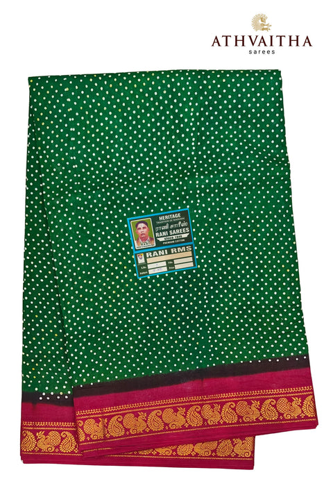 Rani Sungudi Cotton Small 1  Dot With Contrast  Zari Border Sarees  -9.50Yards Madisar