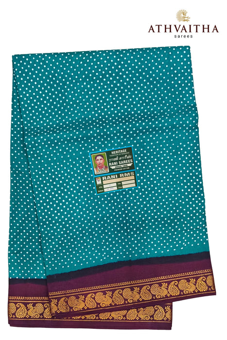 Rani Sungudi Cotton Small 1  Dot With Contrast  Zari Border Sarees  -9.50Yards Madisar