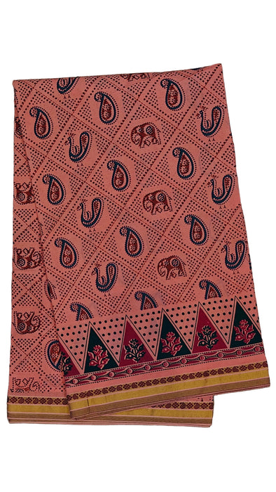 Rani Sungudi Cotton Sarees Double Side Border Elepant Peacock-BabyPink