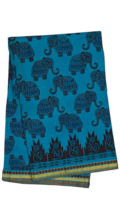 Rani Sungudi Cotton Sarees Double Side Border Big Elepant-Ramablue