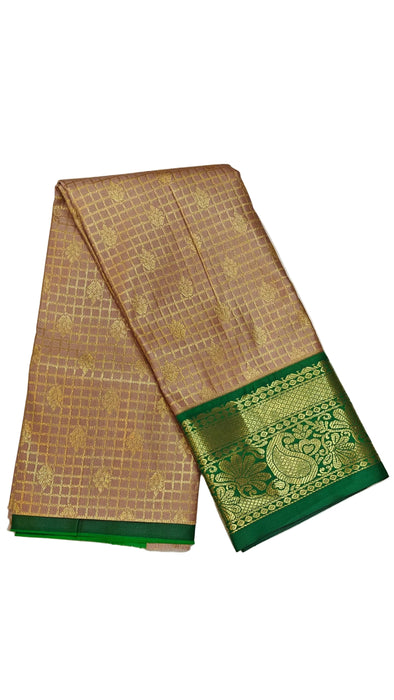 Pattu pavadai sattai Material and Langa blouse for kids and women-Dusty Rose Pink with Bottle Green