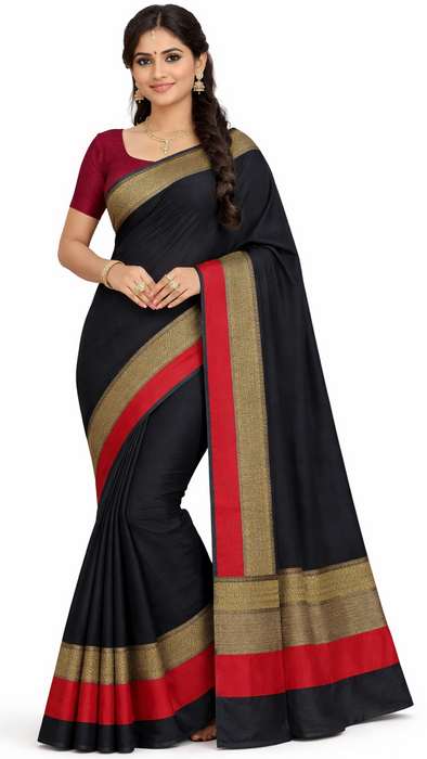 Narayanpet Cotton Saree - Black Thread Border