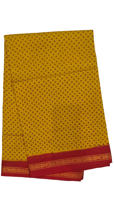 Rani Sungudi Cotton Sarees Double Side Zari Border Polka Dot -Musturd-Red