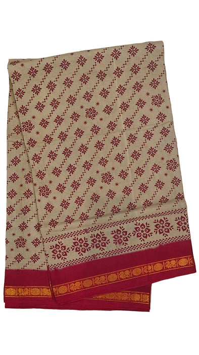 Rani Sungudi Cotton Sarees Double Side Zari Border Small Flower Print-Biscut-Pink