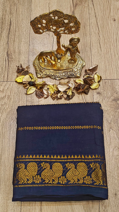 Rani Sungudi Veldhari Blouse Material - DarkBlue