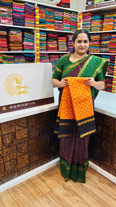 Rani Sungudi Cotton Achukattu Doubleside Contrast Annamayil Border Mukkattu