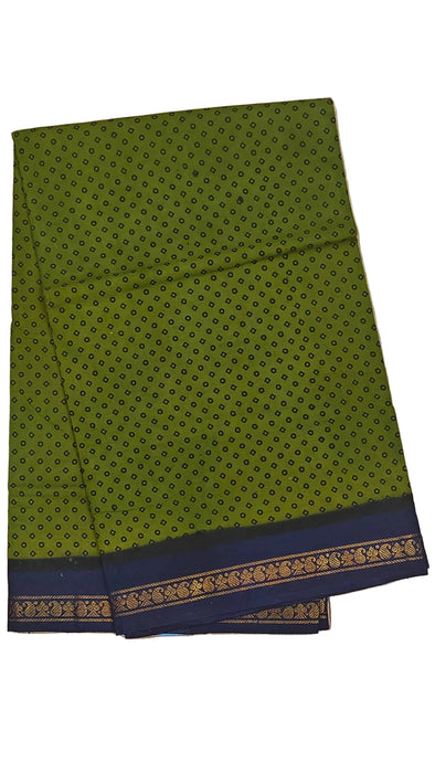 Rani Sungudi Cotton Sarees Double Side Zari Border Polka Dot -Green-Blue
