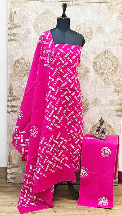 Rani Sungudi Cotton Salwar Material - Rani Pink