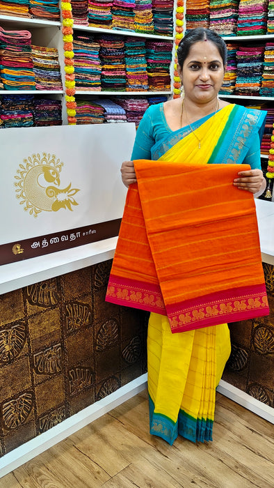 Rani Sungudi Cotton Saree With Doubleside Contrast Border Veldhari - Orange-Pink