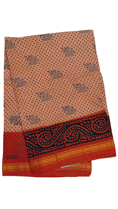 Rani Sungudi Cotton Sarees 1 Inch Double Side Border - Light Orange