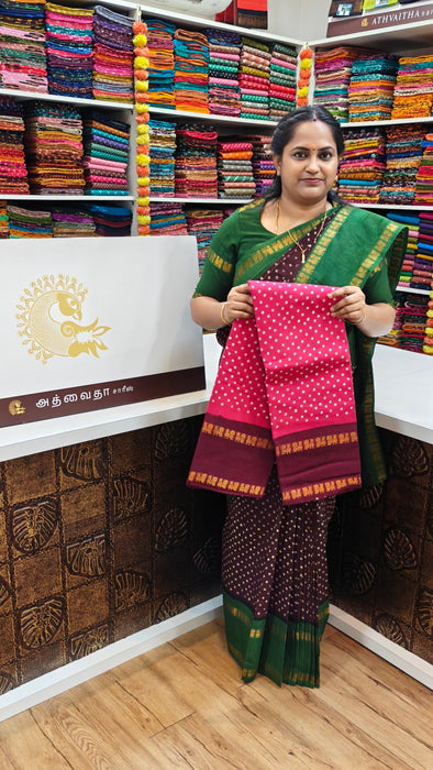 Rani Sungudi Cotton Achukattu Doubleside Contrast Annamayil Border One Dot