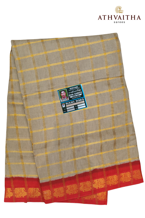 Rani Sungudi Premium Cotton Big Zari Checks- Biscuit