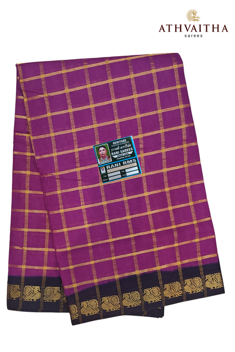 Rani Sungudi Premium Cotton Big Zari Checks-Magenta