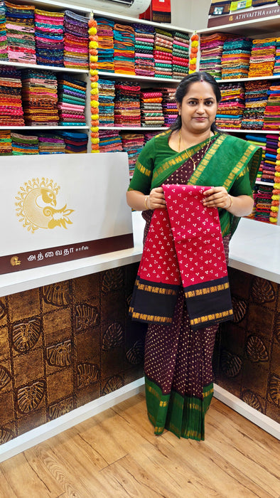 Rani Sungudi Cotton Achukattu Doubleside Contrast Annamayil Border Mukkattu
