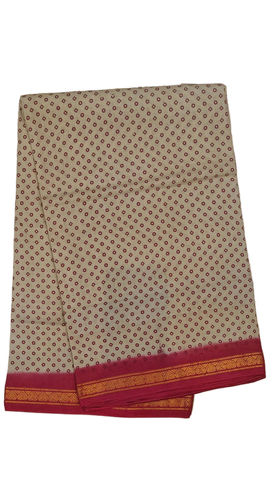 Rani Sungudi Cotton Sarees Double Side Zari Border Polka Dot - Biscuit With Red