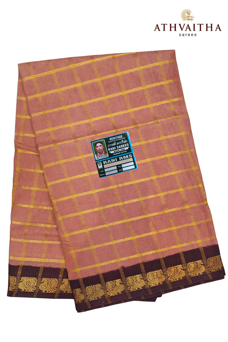 Rani Sungudi Premium Cotton Big Zari Checks- Redsoil