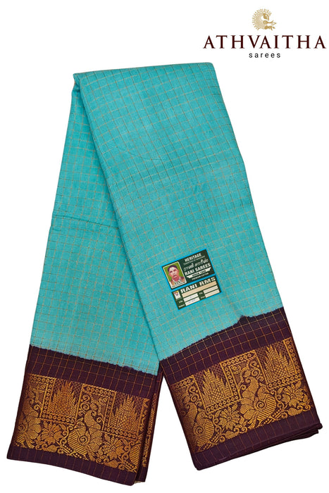 Rani Sungudi Zari Kattam Seablue With Contrast Border