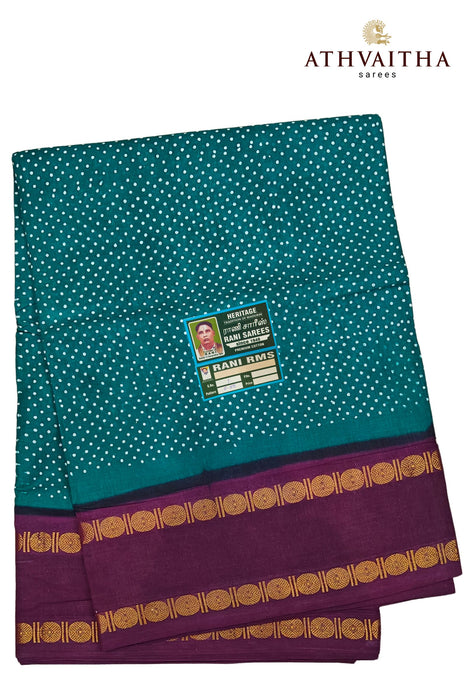 Rani Sungudi Madurai Cotton Small 1Dot With Contrast Rudraksha Border  - 10.5Yards Madisar