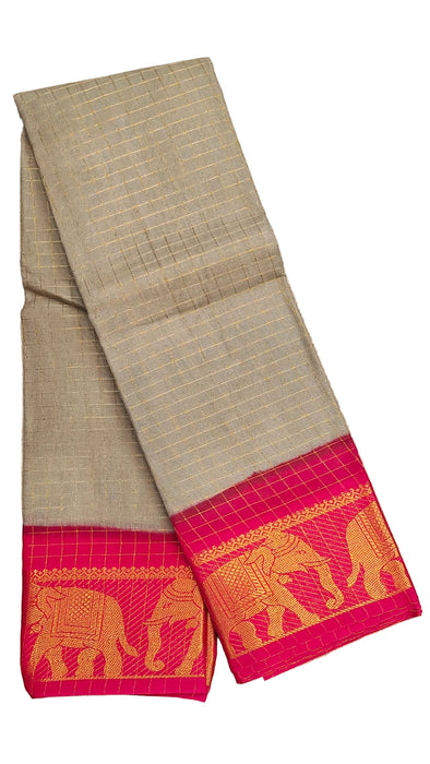 Rani Sungudi Cotton Zari Checks Contrast Double Side Boder -Biscuit-Pink