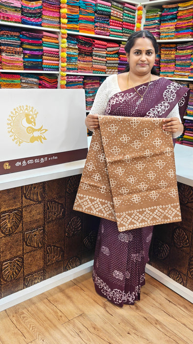 Rani Sungudi Cotton Saree Without Zari Border Flower Design Self