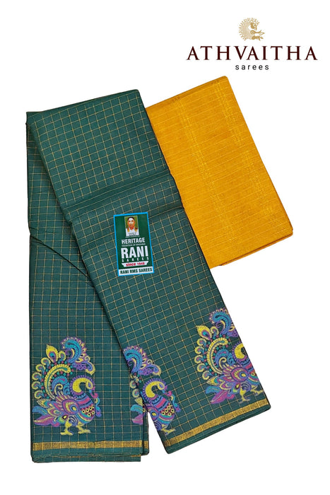 Rani Zari Checks With Kalamkari Design Contrast With Blouse