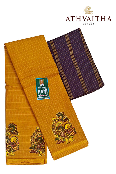 Rani Zari Checks With Kalamkari Design Contrast With Blouse