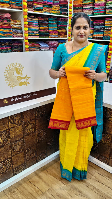 Rani Sungudi Cotton Saree With Doubleside Contrast Border Veldhari - Yellow-Maroon
