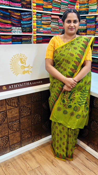 Rani Sungudi Cotton Sarees Small Zari Border Self Rangoli