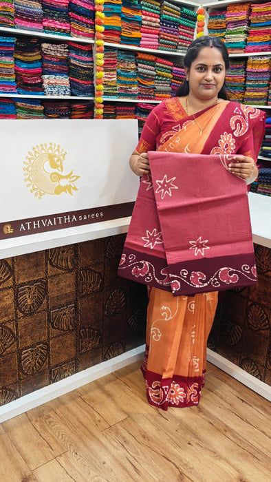 Rani Sungudi Cotton Sarees Without Zari Contrast Hand Art
