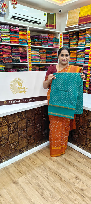 Rani Sungudi Cotton Saree With Oneside Rudraksha Border-Three Dot Self