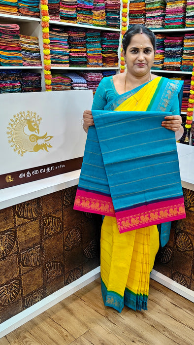 Rani Sungudi Cotton Saree With Doubleside Contrast Border Veldhari - SkyBlue-Pink