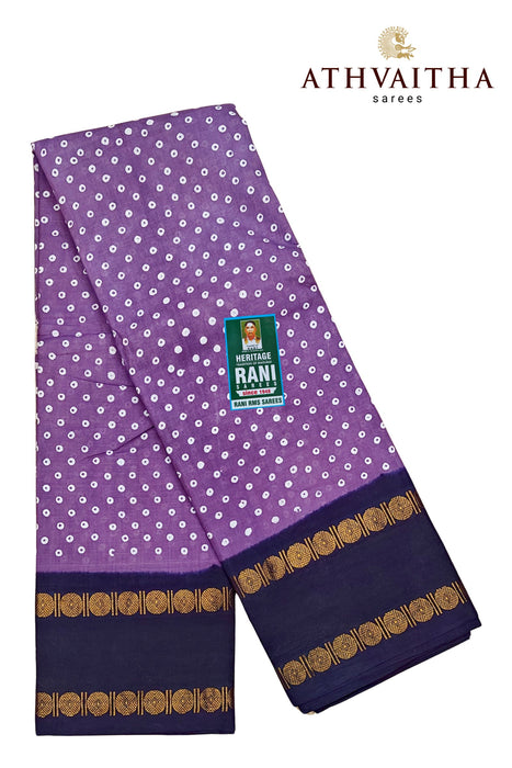 Heritage Rani Sungudi Cotton Polka Dot With Doubleside Rudraksha Border-Contrast