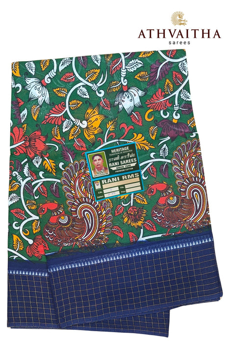 Madurai Rani Sungudi Cotton Kalamkari Block With Zari Checks Border